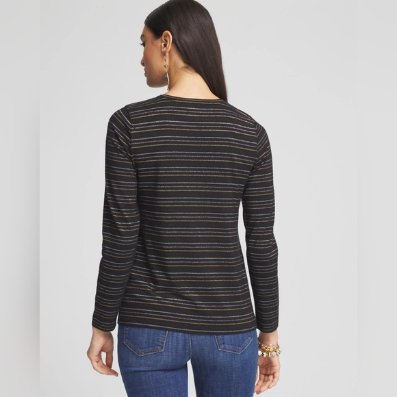 CHICO'S | Touch of Cool™ Shine Stripes Layering Tee - Picture 3 of 15